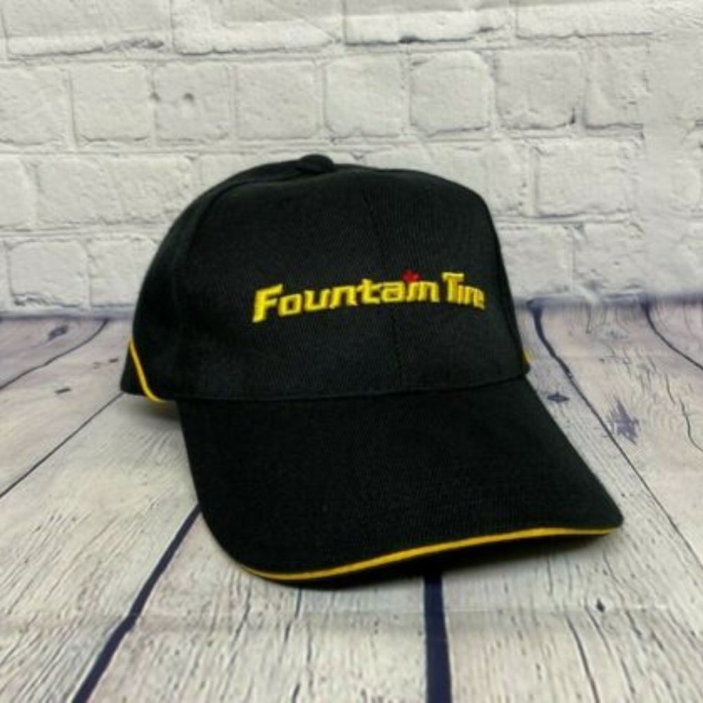 Fountain Tire Hat Black Cap Strap Back Black Embroidered Adjustable One Size